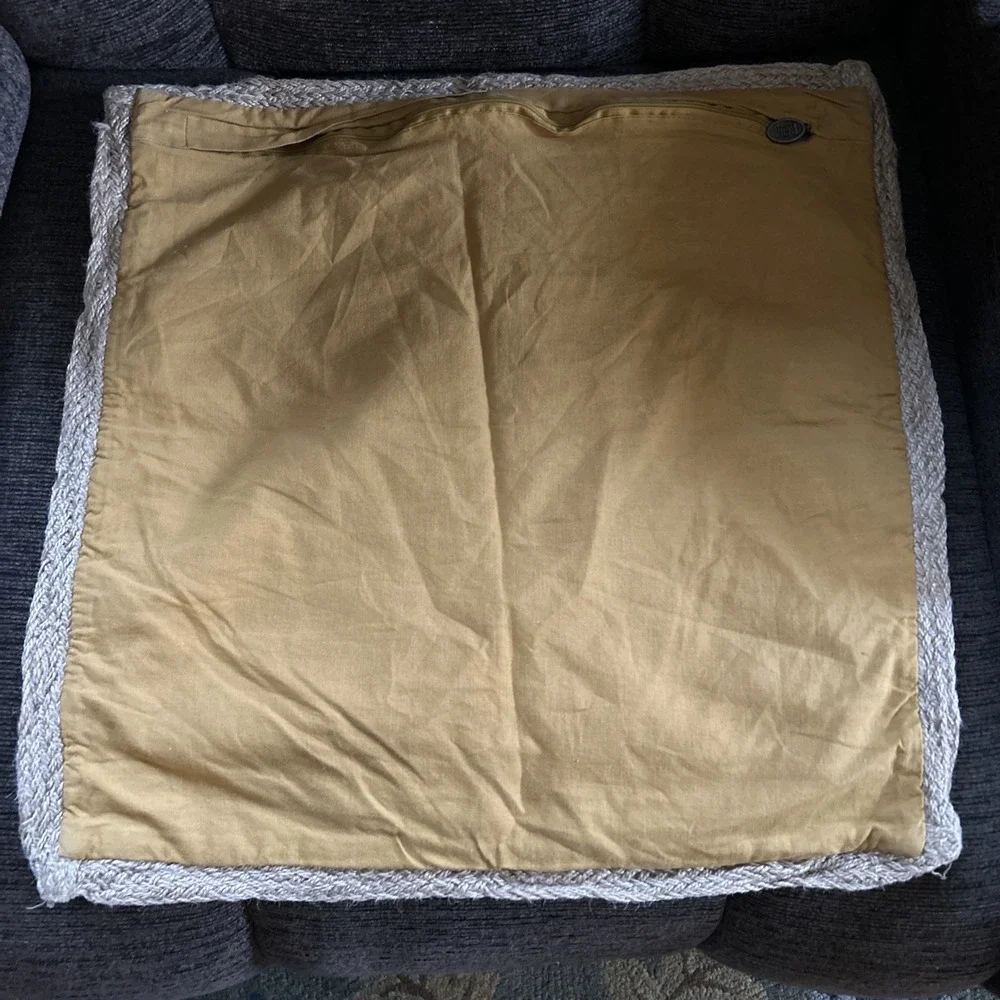 Vintage Pier One Imports Embroidered Jute Decorative Yellow scroll Pillow case